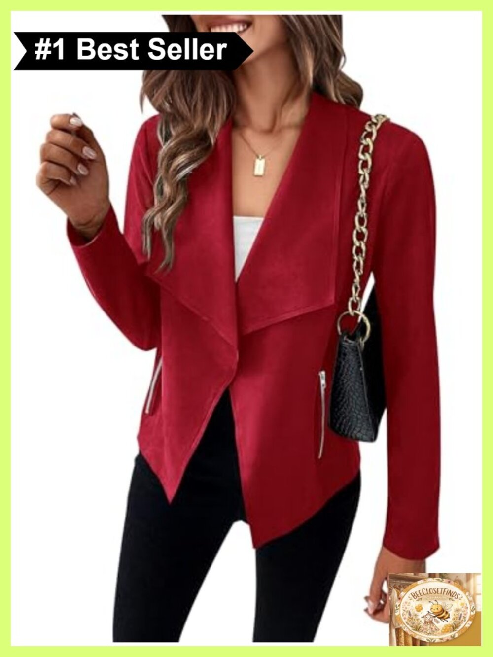 Women's Faux Suede Cropped Jacket Waterfall Collar Open Front Long Sleeve Coat